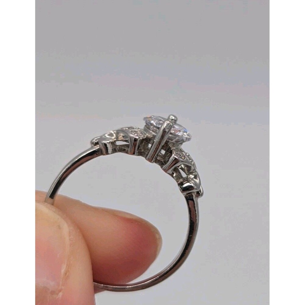 Art Deco Style 1 Ct Solitaire Simulated Diamond CZ Engagement Ring Silver Tone - Picture 6 of 12